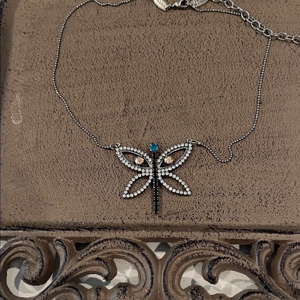 Elegant Silver Butterfly Necklace with Teal Gem